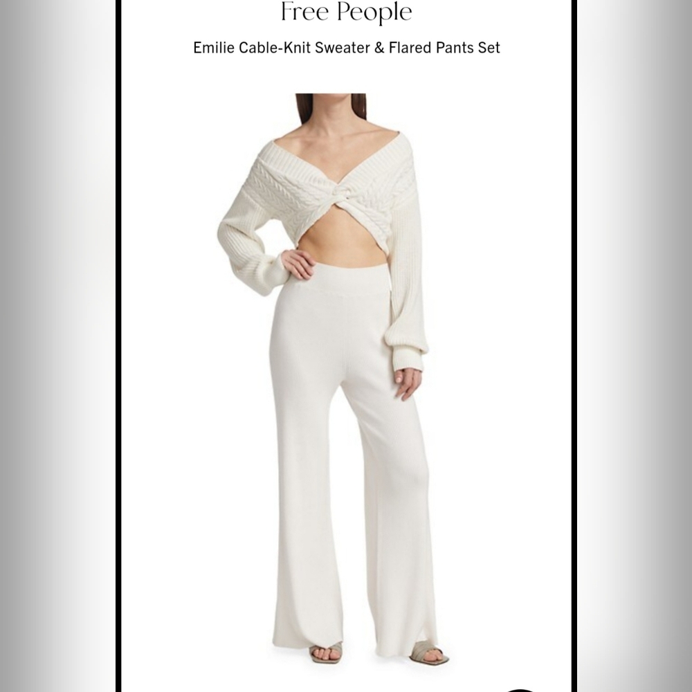 Free People Cream Flared Knit Pants. Sz M. New